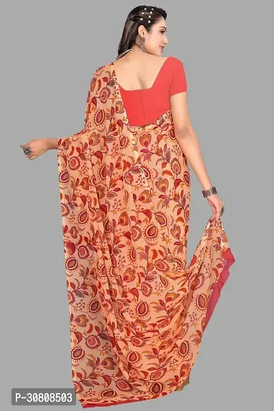 Stylish Peach Chiffon Saree With Blouse Piece For Women-thumb2