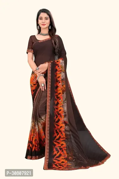 Stylish Brown Georgette Saree With Blouse Piece For Women-thumb0