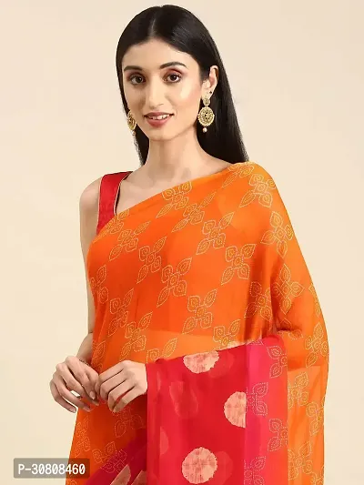 Stylish Orange Chiffon Saree With Blouse Piece For Women-thumb3