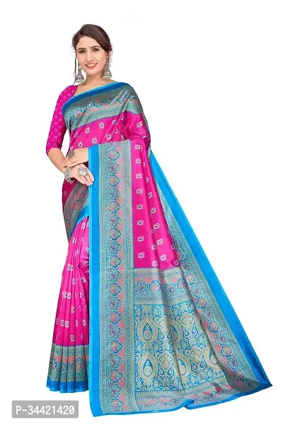 Beautiful Art Silk Printed Women Saree with Blouse Piece-thumb0