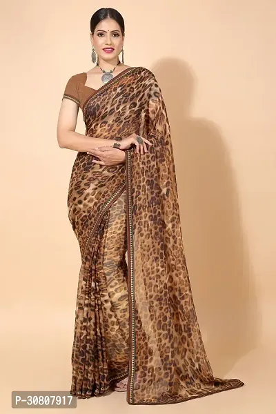 Stylish Brown Georgette Saree With Blouse Piece For Women