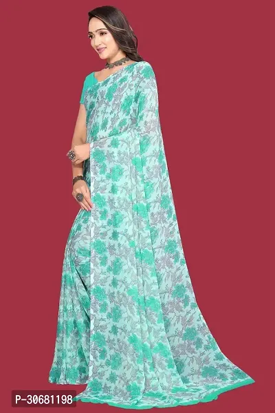 Stylish Turquoise Chiffon Saree With Blouse Piece For Women-thumb3