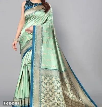 Stylish Green Art Silk Printed Saree with Blouse Piece For Women-thumb0