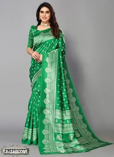 Stylish Green Art Silk Printed Saree with Blouse Piece For Women-thumb0