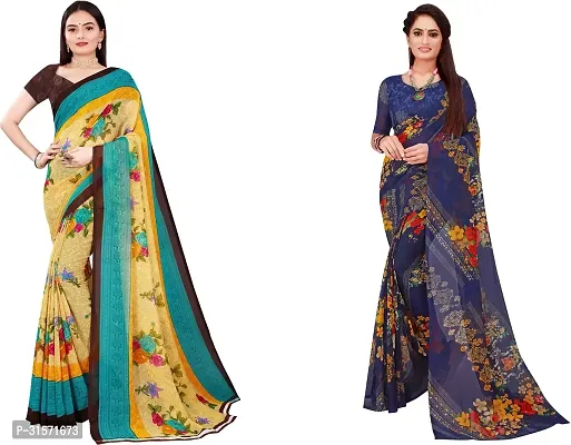 Stylish Georgette Multicoloured Printed Saree with Blouse piece For Women Pack Of 2