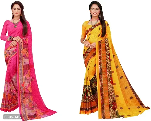 Stylish Georgette Multicoloured Printed Saree with Blouse piece For Women Pack Of 2-thumb0