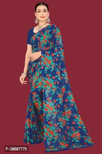 Stylish Blue Chiffon Saree With Blouse Piece For Women