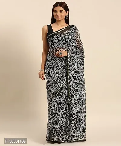 Stylish Grey Chiffon Saree With Blouse Piece For Women-thumb0