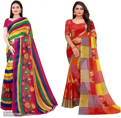 Stylish Georgette Multicoloured Printed Saree with Blouse piece For Women Pack Of 2-thumb0