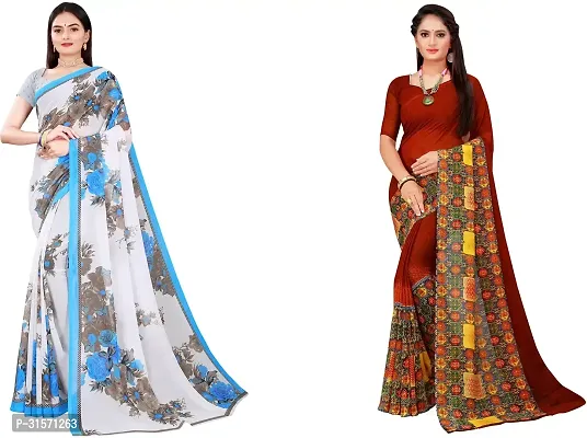 Stylish Georgette Multicoloured Printed Saree with Blouse piece For Women Pack Of 2