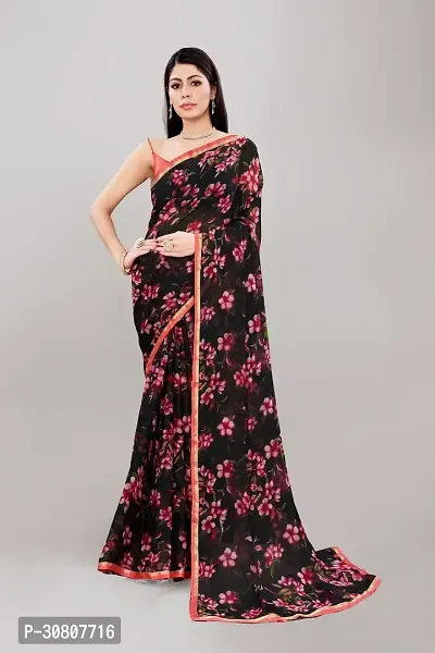 Stylish Black Georgette Saree With Blouse Piece For Women-thumb0