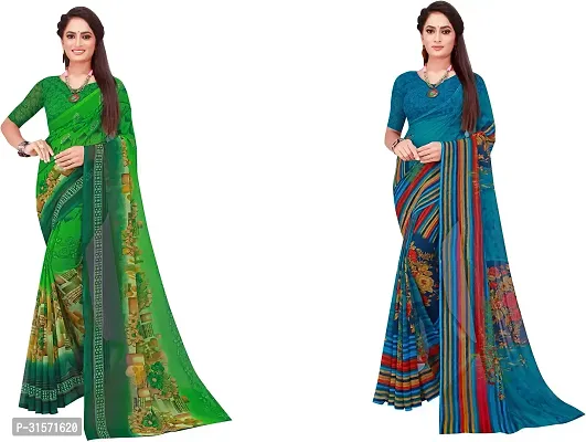 Stylish Georgette Multicoloured Printed Saree with Blouse piece For Women Pack Of 2