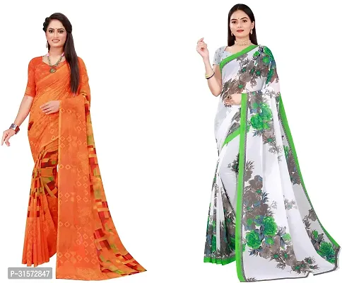 Stylish Georgette Multicoloured Printed Saree with Blouse piece For Women Pack Of 2-thumb0