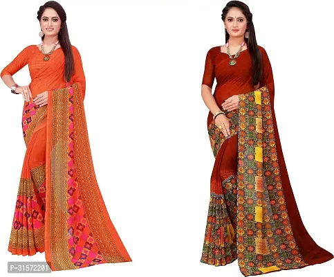 Stylish Georgette Multicoloured Printed Saree with Blouse piece For Women Pack Of 2-thumb0