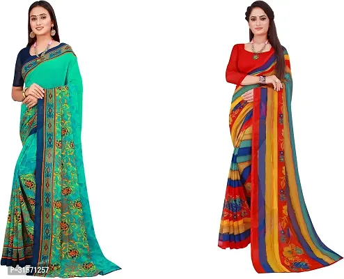 Stylish Georgette Multicoloured Printed Saree with Blouse piece For Women Pack Of 2