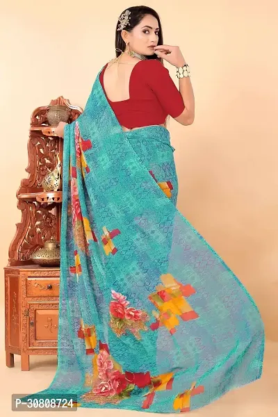 Stylish Turquoise Georgette Saree Without Blouse Piece For Women-thumb2