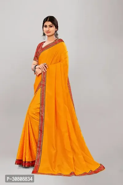 Stylish Yellow Silk Blend Saree With Blouse Piece For Women-thumb4