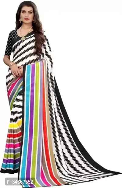 Stylish Multicoloured Georgette Printed Saree with Blouse Piece For Women-thumb0