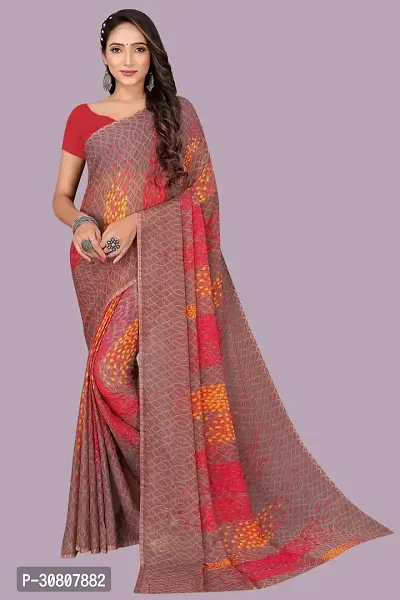 Stylish Brown Chiffon Saree With Blouse Piece For Women