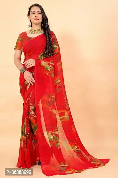 Stylish Red Georgette Saree Without Blouse Piece For Women-thumb0