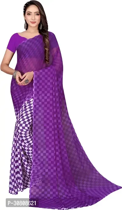 Stylish Purple Georgette Saree With Blouse Piece For Women