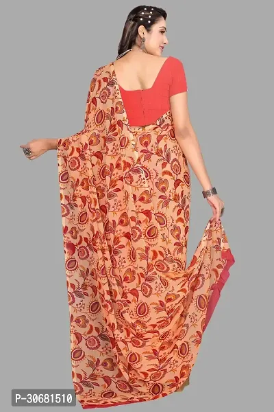 Stylish Peach Chiffon Saree With Blouse Piece For Women-thumb2