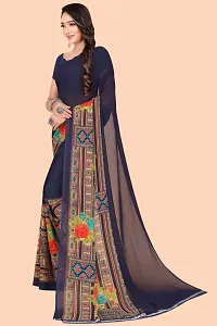 Stylish Navy Blue Chiffon Saree With Blouse Piece For Women-thumb2