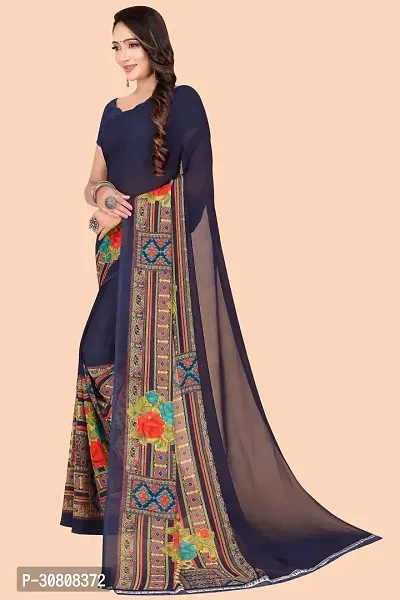 Stylish Navy Blue Chiffon Saree With Blouse Piece For Women-thumb3