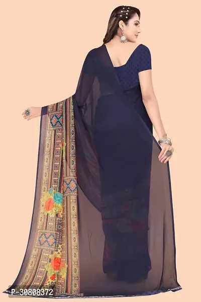 Stylish Navy Blue Chiffon Saree With Blouse Piece For Women-thumb2