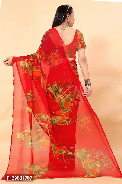 Stylish Red Georgette Saree Without Blouse Piece For Women-thumb2