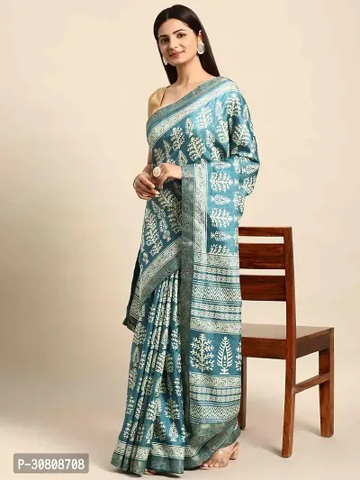 Stylish Teal Georgette Saree With Blouse Piece For Women