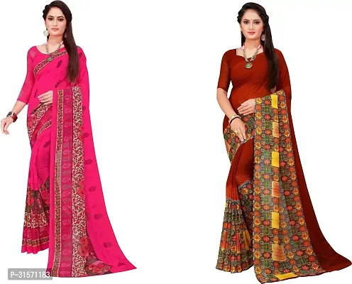 Stylish Georgette Multicoloured Printed Saree with Blouse piece For Women Pack Of 2-thumb0