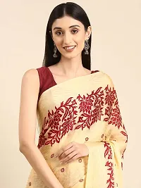 Stylish Beige Cotton Saree With Blouse Piece For Women-thumb2