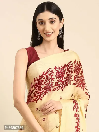 Stylish Beige Cotton Saree With Blouse Piece For Women-thumb3