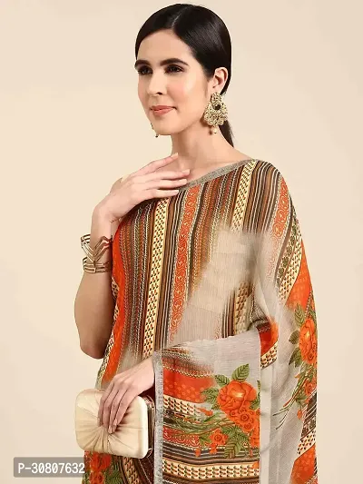 Stylish Beige Georgette Saree With Blouse Piece For Women-thumb3