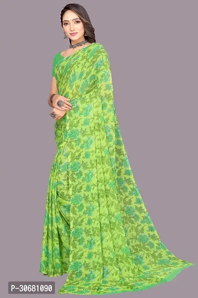 Stylish Green Chiffon Saree With Blouse Piece For Women-thumb3