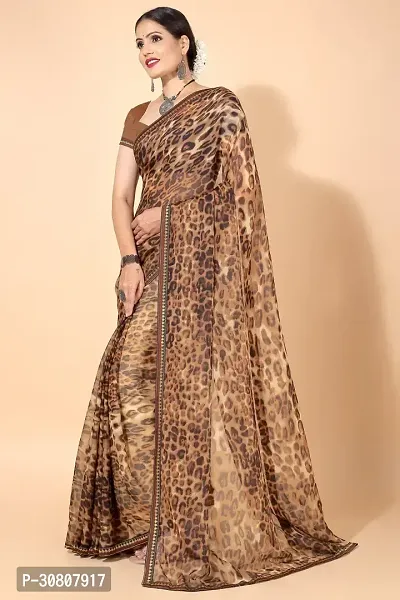 Stylish Brown Georgette Saree With Blouse Piece For Women-thumb3