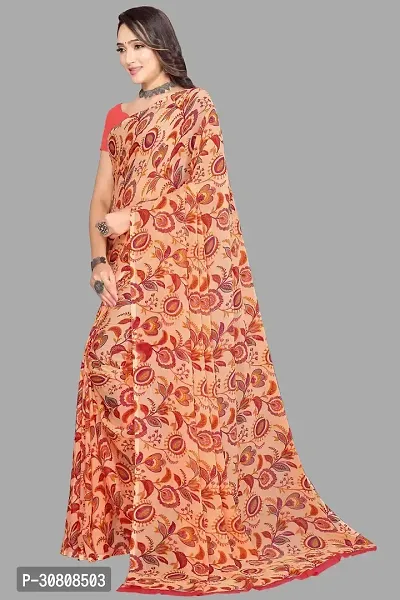 Stylish Peach Chiffon Saree With Blouse Piece For Women-thumb3