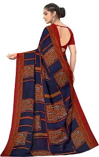 Stylish Navy Blue Georgette Saree With Blouse Piece For Women-thumb1