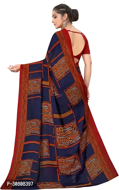 Stylish Navy Blue Georgette Saree With Blouse Piece For Women-thumb2