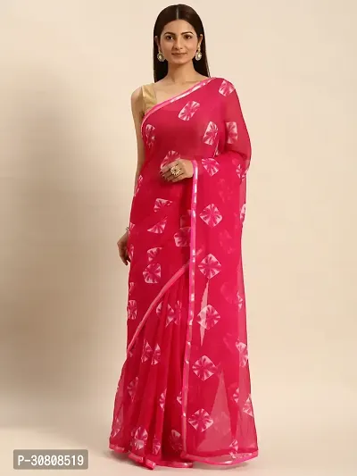 Stylish Pink Chiffon Saree With Blouse Piece For Women