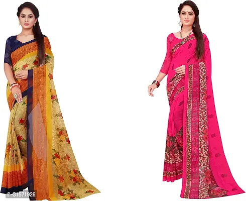 Stylish Georgette Multicoloured Printed Saree with Blouse piece For Women Pack Of 2-thumb0