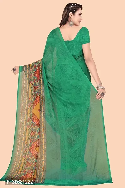 Stylish Green Chiffon Saree With Blouse Piece For Women-thumb2