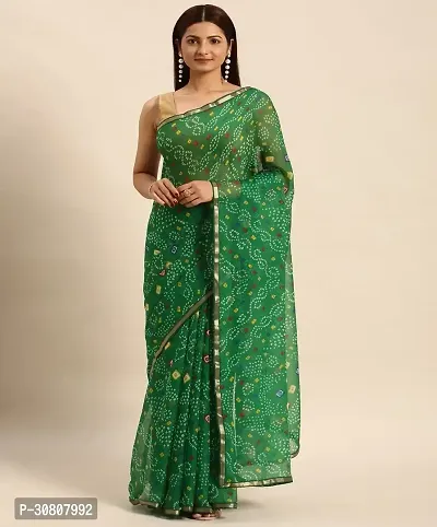 Stylish Green Chiffon Saree With Blouse Piece For Women