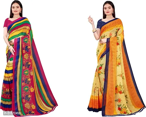 Stylish Georgette Multicoloured Printed Saree with Blouse piece For Women Pack Of 2-thumb0