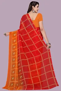 Stylish Red Chiffon Saree With Blouse Piece For Women-thumb1