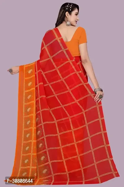 Stylish Red Chiffon Saree With Blouse Piece For Women-thumb2