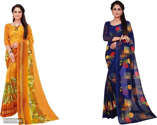 Stylish Georgette Multicoloured Printed Saree with Blouse piece For Women Pack Of 2-thumb0