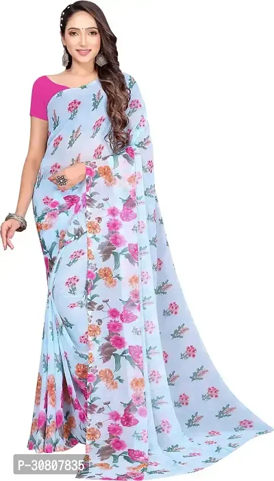 Stylish Blue Georgette Saree With Blouse Piece For Women-thumb0