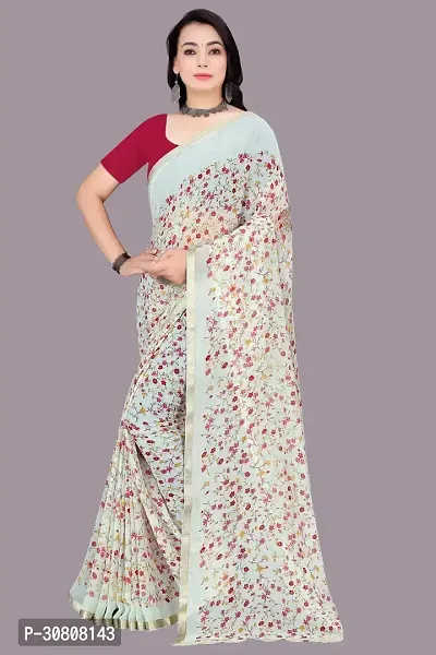 Stylish Grey Chiffon Saree With Blouse Piece For Women